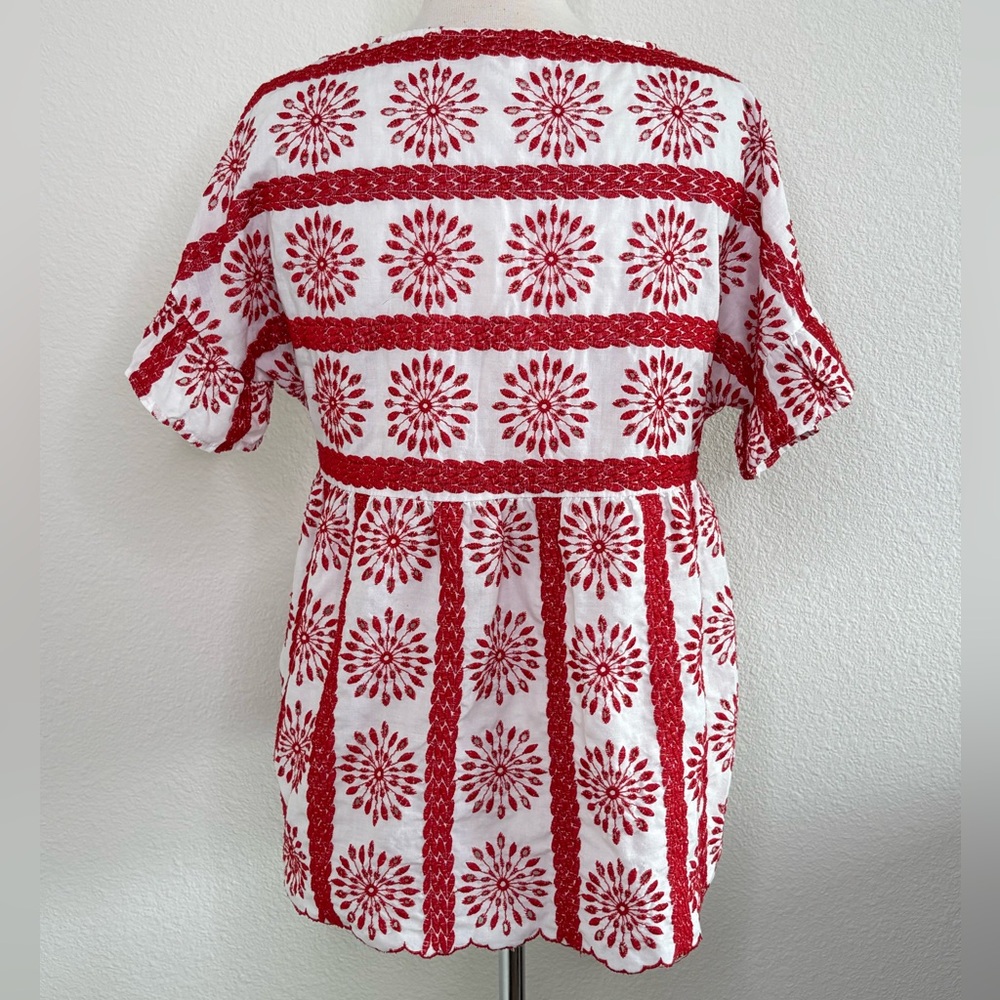 Entro Women's Boho Embroidered Blouse Size L Ruffle Sleeve Floral Preppy Cottage - Picture 3 of 8
